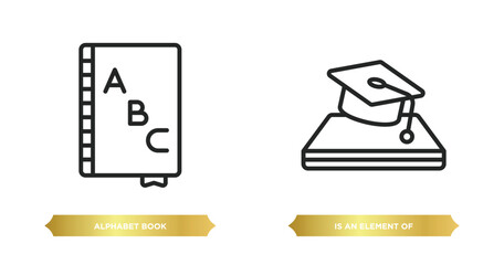 Poster - two editable outline icons from education concept. thin line icons such as alphabet book, is an elem