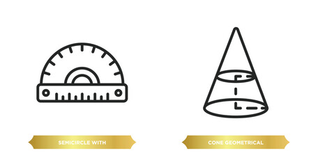Poster - two editable outline icons from education concept. thin line icons such as semicircle with ruler, cone geometrical vector.