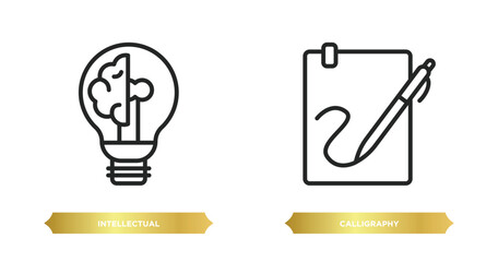 Poster - two editable outline icons from education concept. thin line icons such as intellectual, calligraphy
