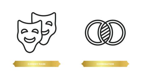 Poster - two editable outline icons from education concept. thin line icons such as comedy mask, combination vector.