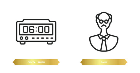 Poster - two editable outline icons from education concept. thin line icons such as digital timer, bald vector.
