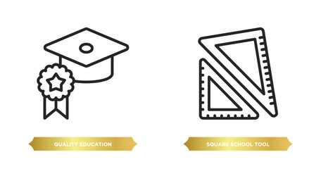 Poster - two editable outline icons from education concept. thin line icons such as quality education, square school tool vector.