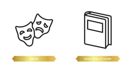Poster - two editable outline icons from education concept. thin line icons such as drama, book of black cove