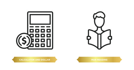 Poster - two editable outline icons from education concept. thin line icons such as calculator and dollar, ma