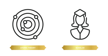 Poster - two editable outline icons from education concept. thin line icons such as atomic theory, scholar vector.