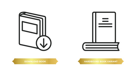 Poster - two editable outline icons from education concept. thin line icons such as download book, hardbound 