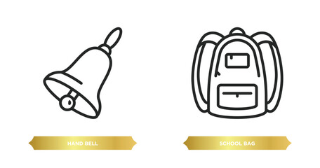 Poster - two editable outline icons from education concept. thin line icons such as hand bell, school bag vec