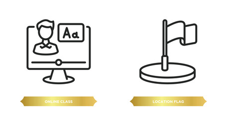 two editable outline icons from education concept. thin line icons such as online class, location flag vector.