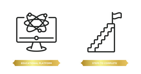 Poster - two editable outline icons from education concept. thin line icons such as educational platform, ste