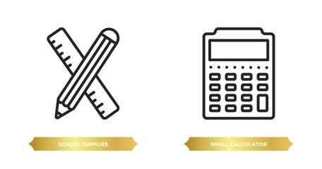 Wall Mural - two editable outline icons from education concept. thin line icons such as school supplies, small calculator vector.