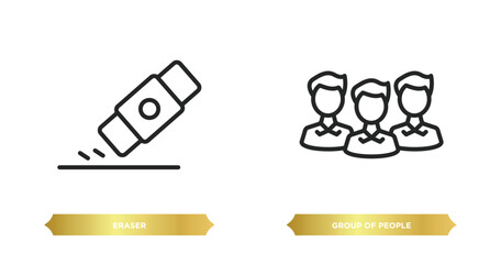 Poster - two editable outline icons from education concept. thin line icons such as eraser, group of people v