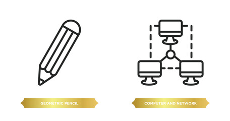 Poster - two editable outline icons from education concept. thin line icons such as geometric pencil, compute