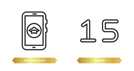 Poster - two editable outline icons from education concept. thin line icons such as smartphone app, numbers v