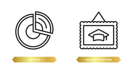Poster - two editable outline icons from education concept. thin line icons such as pie chart, graduation pictures vector.