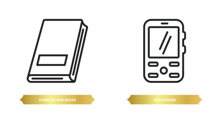 Poster - two editable outline icons from education concept. thin line icons such as hard cover book, cellphon