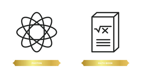 Poster - two editable outline icons from education concept. thin line icons such as photon, math book vector.