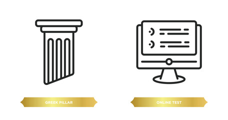 Poster - two editable outline icons from education concept. thin line icons such as greek pillar, online test