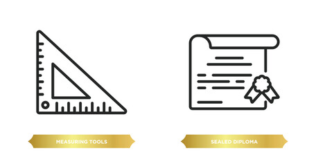 Poster - two editable outline icons from education concept. thin line icons such as measuring tools, sealed diploma vector.
