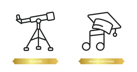 Poster - two editable outline icons from education concept. thin line icons such as telescope, graduation's m