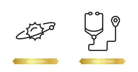 Poster - two editable outline icons from education concept. thin line icons such as solar system, cardiology tool vector.