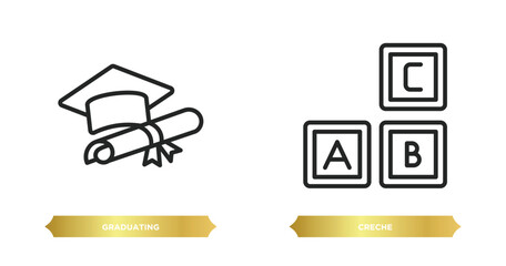 Poster - two editable outline icons from education concept. thin line icons such as graduating, creche vector