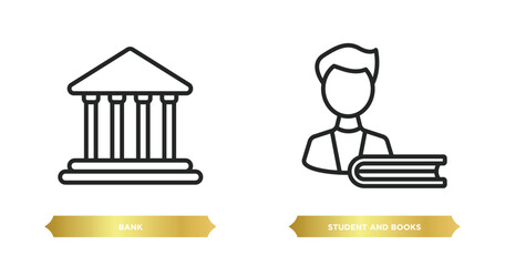 Poster - two editable outline icons from education concept. thin line icons such as bank, student and books v