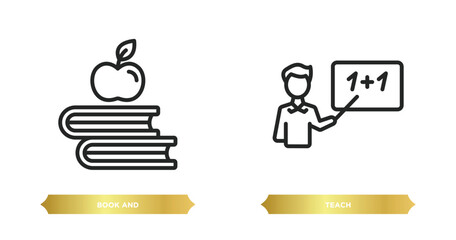 Poster - two editable outline icons from education concept. thin line icons such as book and, teach vector.