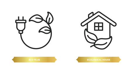 Wall Mural - two editable outline icons from ecology concept. thin line icons such as eco plug, ecological house vector.