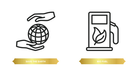 Poster - two editable outline icons from ecology concept. thin line icons such as save the earth, bio fuel vector.