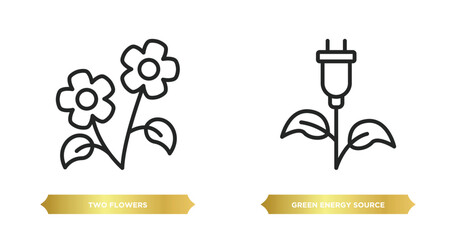 Poster - two editable outline icons from ecology concept. thin line icons such as two flowers, green energy source vector.