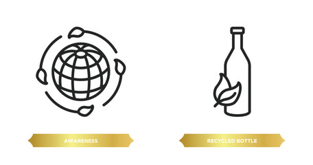 Poster - two editable outline icons from ecology concept. thin line icons such as awareness, recycled bottle vector.