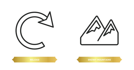 Poster - two editable outline icons from ecology concept. thin line icons such as reload, snowy mountains vec