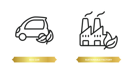 Poster - two editable outline icons from ecology concept. thin line icons such as eco car, sustainable factory vector.