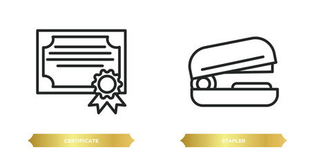 Poster - two editable outline icons from education concept. thin line icons such as certificate, stapler vect
