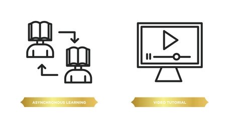 Poster - two editable outline icons from e learning and education concept. thin line icons such as asynchrono