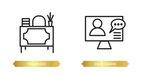 Poster - two editable outline icons from e learning and education concept. thin line icons such as teacher de