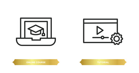 Poster - two editable outline icons from e learning and education concept. thin line icons such as online cou