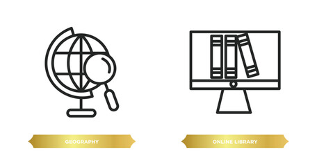 Poster - two editable outline icons from e learning and education concept. thin line icons such as geography,