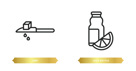 Wall Mural - two editable outline icons from drinks concept. thin line icons such as drip, juice bottle vector.