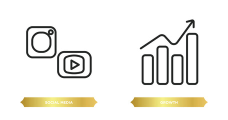Poster - two editable outline icons from digital economy concept. thin line icons such as social media, growt