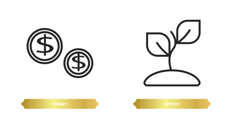 Poster - two editable outline icons from digital economy concept. thin line icons such as money, sprout vecto