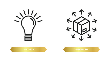 Poster - two editable outline icons from digital economy concept. thin line icons such as light bulb, distrib
