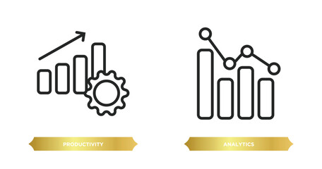 Poster - two editable outline icons from digital economy concept. thin line icons such as productivity, analytics vector.