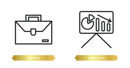 Poster - two editable outline icons from digital economy concept. thin line icons such as briefcase, presentation vector.
