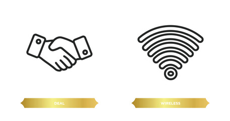 Poster - two editable outline icons from digital economy concept. thin line icons such as deal, wireless vect