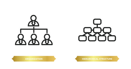 Poster - two editable outline icons from digital economy concept. thin line icons such as organization, hierarchical structure vector.