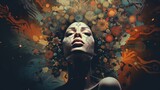 Deep House art - Woman with headphones sinks into the world of music 16:9