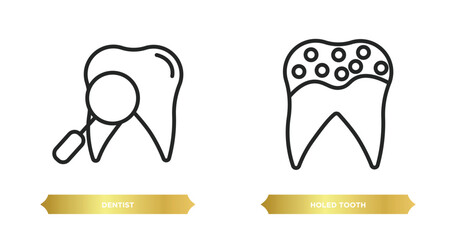 Poster - two editable outline icons from dentist concept. thin line icons such as dentist, holed tooth vector.