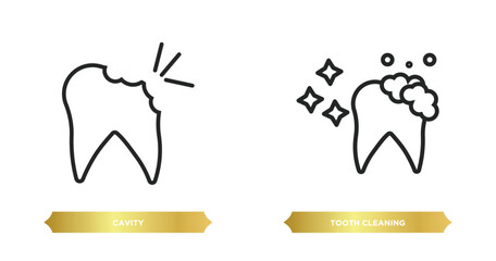 Poster - two editable outline icons from dentist concept. thin line icons such as cavity, tooth cleaning vector.