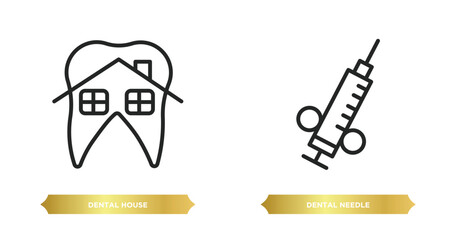 Poster - two editable outline icons from dentist concept. thin line icons such as dental house, dental needle vector.